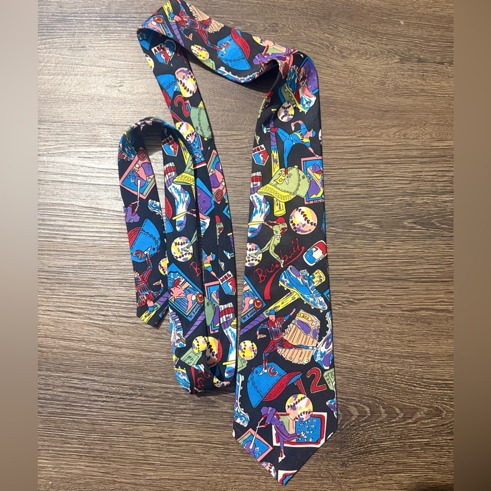 Vintage 90s Baseball Novelty Tie NEXXT EX1 Colorful Sports Print